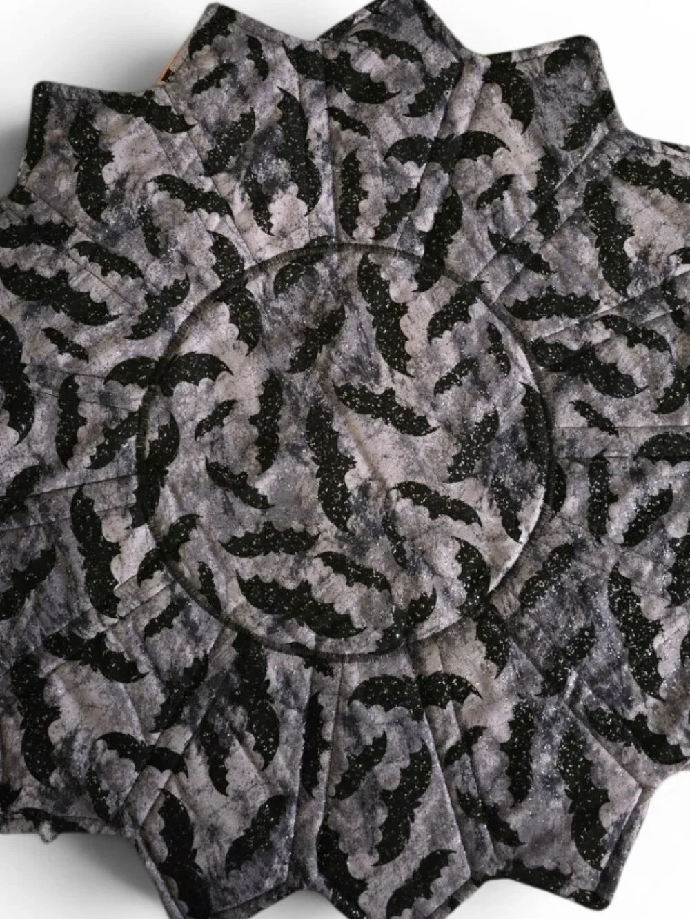 Halloween Handmade Quilted Table Topper Black Cat & Bats Reversible Centerpiece